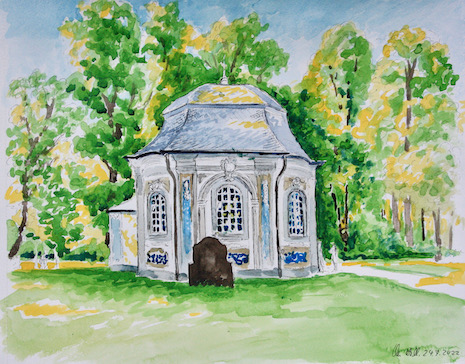 Die Kapelle St. Maria Aegyptiaca bei Schloss Falkenlust. Aquarell von Clemens Hillebrand am 24.07.2022