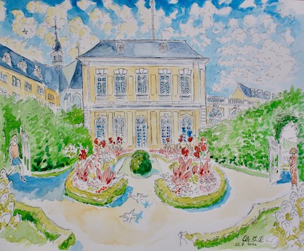 Der "Jardin secret" am Brühler Schloß. Aquarell von Clemens Hillebrand am 25.07.2022.